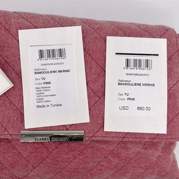 Isabel Marant NWT Merine Quilted Denim Shoulder  Crossbody Bag Pink - Picture 13 of 16